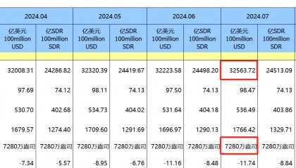 中国7月外汇储备环比上升1.06%，创年初以来最大升幅