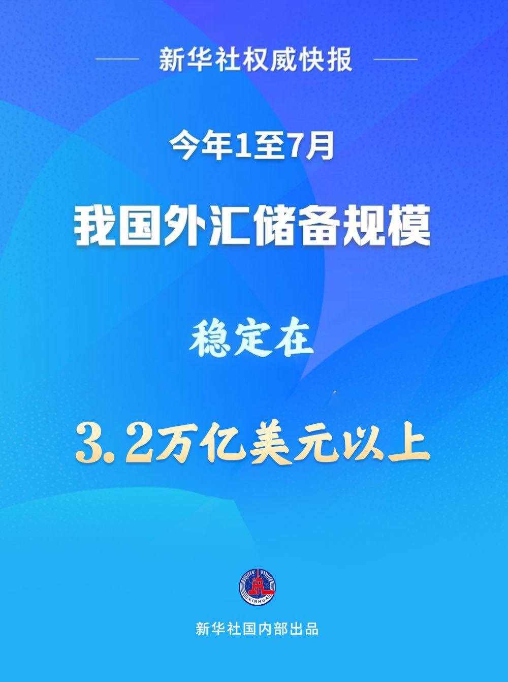 1月至7月我国外汇储备规模稳定在3.2万亿美元以上