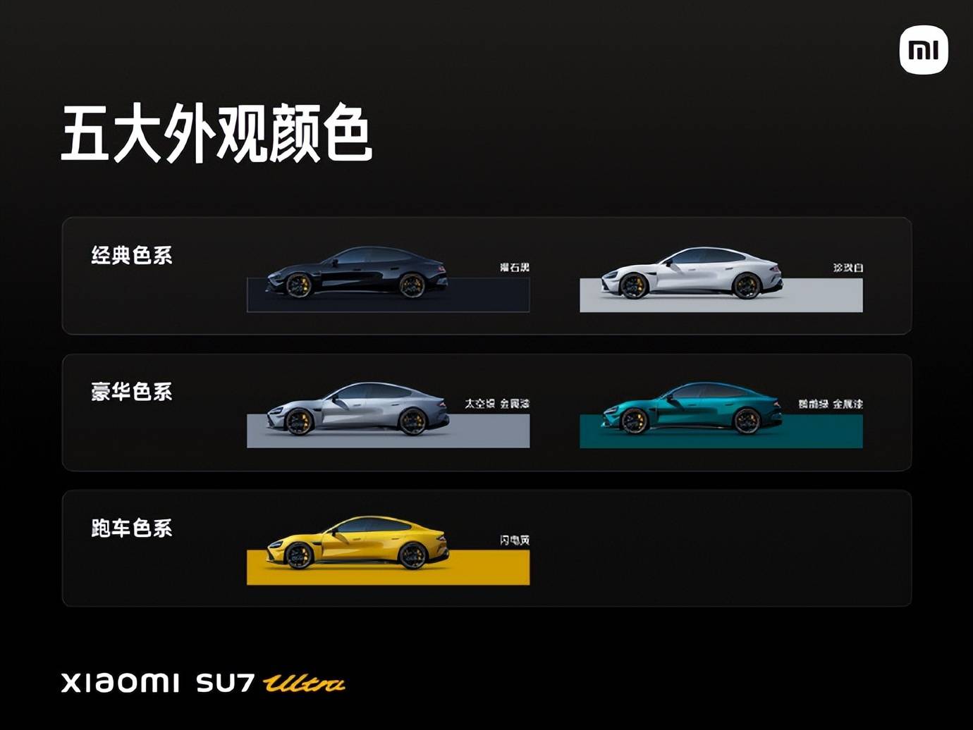 小米SU7 Ultra正式发布，定价5​2.99万元！5种颜色全公布